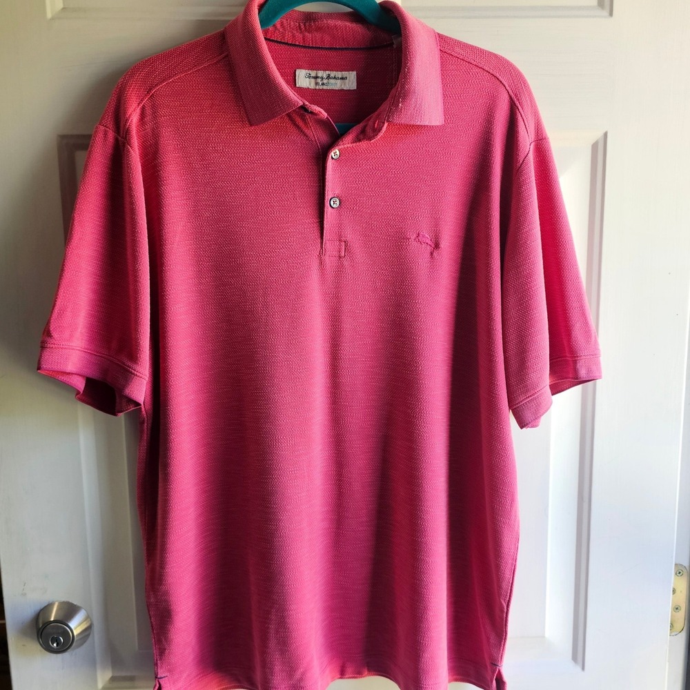 Tommy Bahama IslandZone Mens Pink Textured Polo Shirt Large